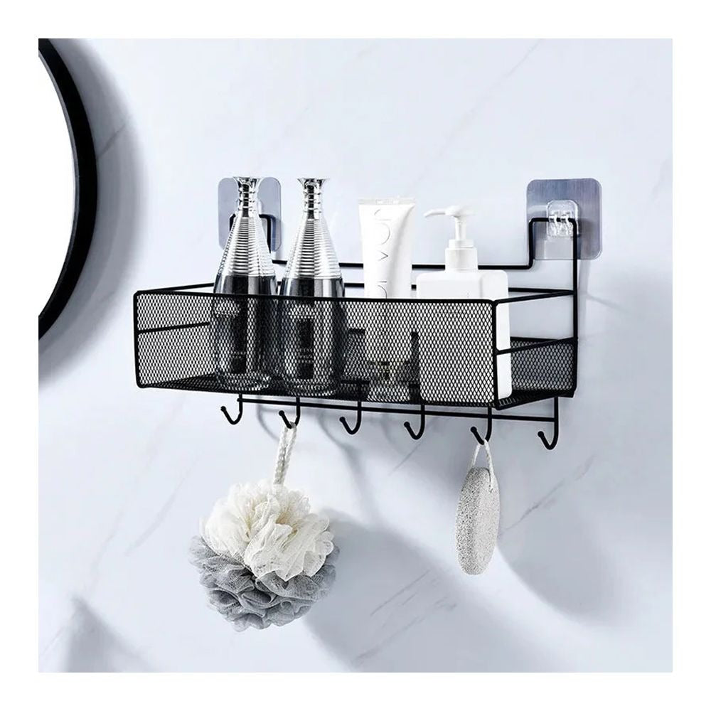 Meshed Wall Shelf With Hooks