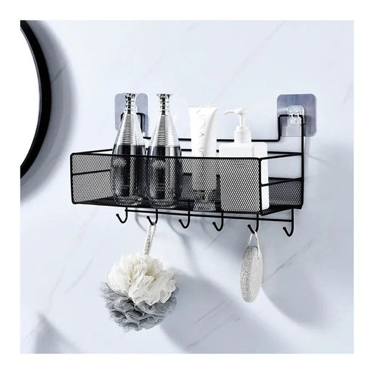 Meshed Wall Shelf With Hooks