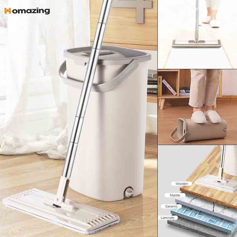 Flat Mop Bucket With Reusable Mop Pads