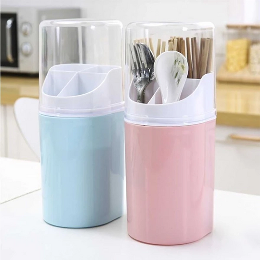 Plastic 4 Compartment Lid Cutlery Holder Wall Mounted