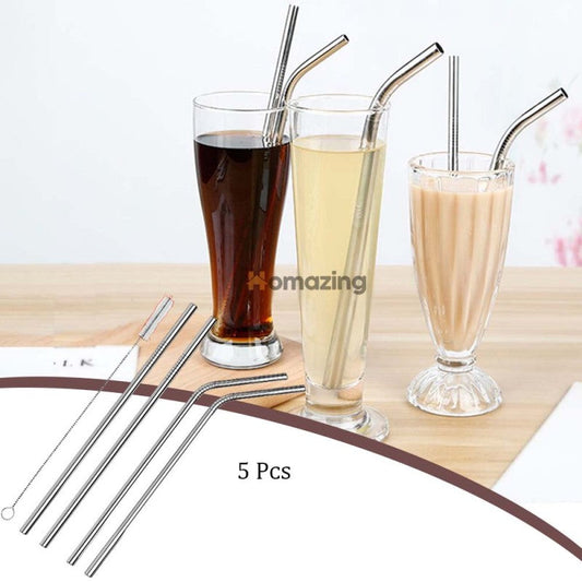 5 Pcs Steel Straws Set Reusable