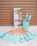 12pcs Silicone Utensil Set With Wooden Handle