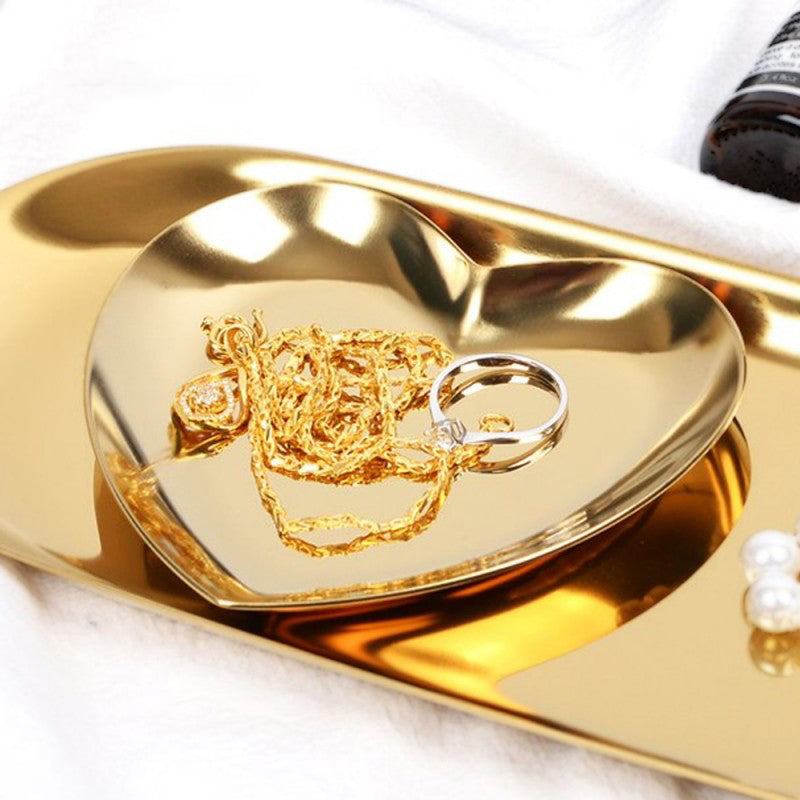 Gold Metal Jewelry Tray Heart Shaped