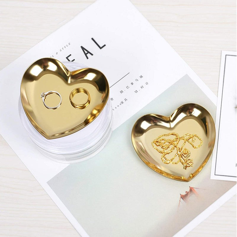 Gold Metal Jewelry Tray Heart Shaped