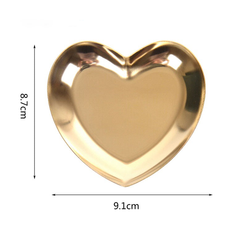Gold Metal Jewelry Tray Heart Shaped