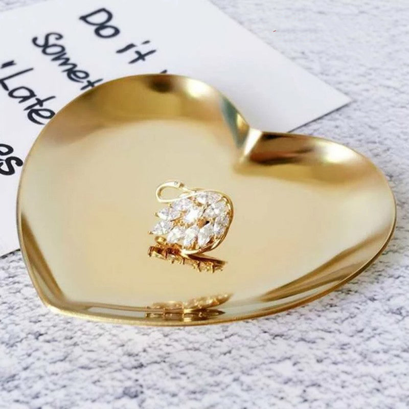 Gold Metal Jewelry Tray Heart Shaped