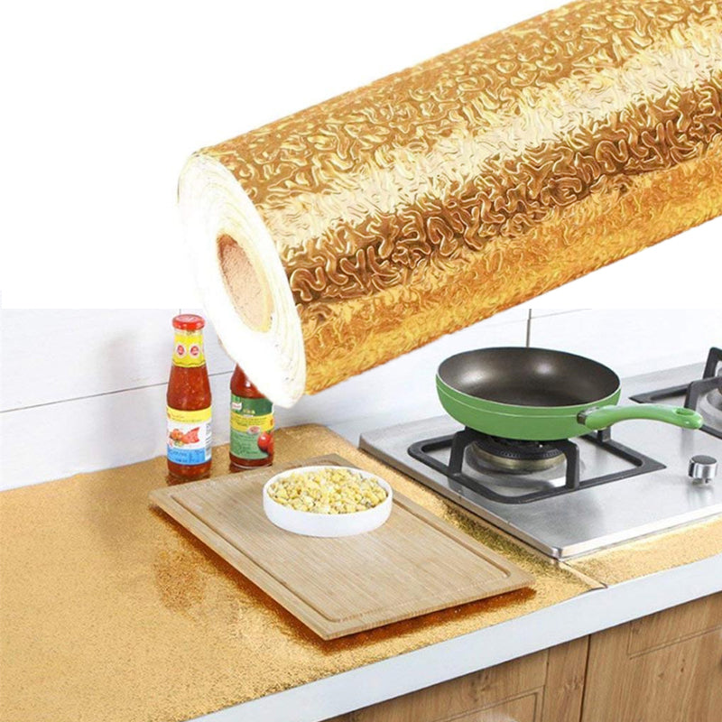 Oil Proof Aluminium Adhesive Sheet Stove Top - Golden - 60 x 200 cm