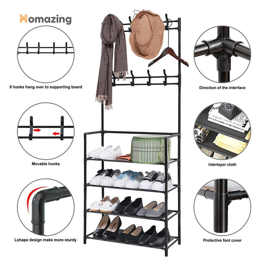 Multifunctional 4 Layers Shoe & Coat Rack