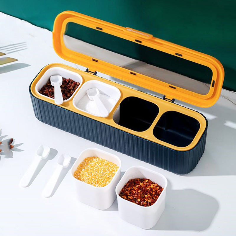 4 Grids Seasoning Storage Box With Spoon