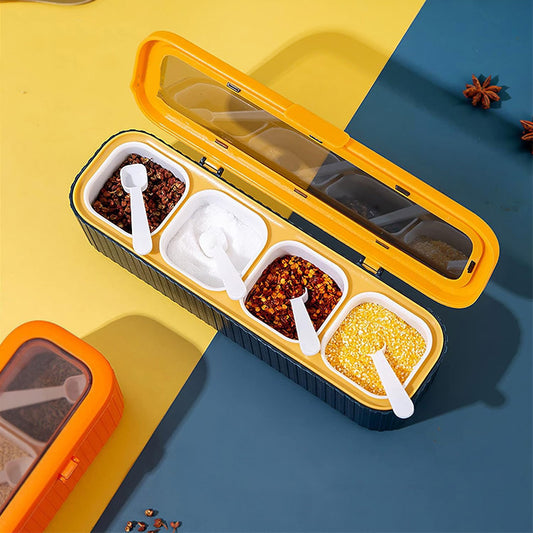 4 Grids Seasoning Storage Box With Spoon