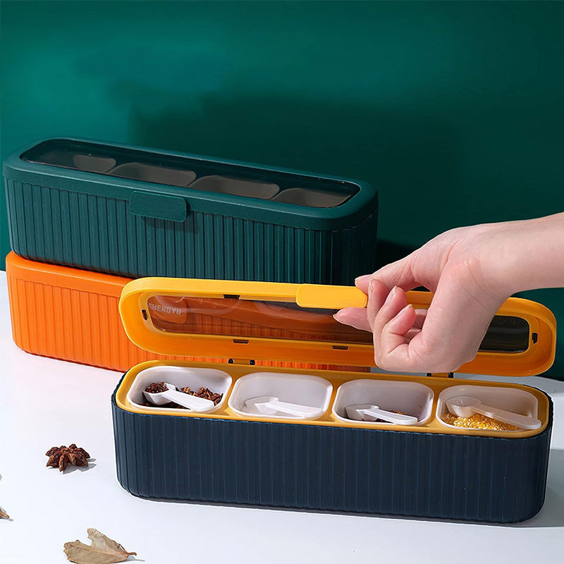 4 Grids Seasoning Storage Box With Spoon