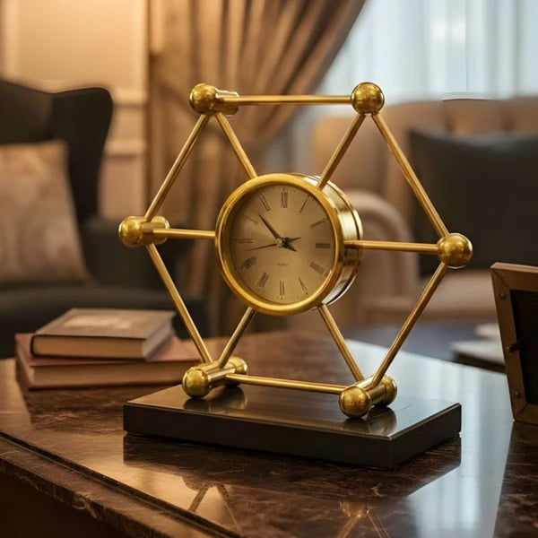 Hexagon Mantel Marble Clock Elegant Decorative Table Clock