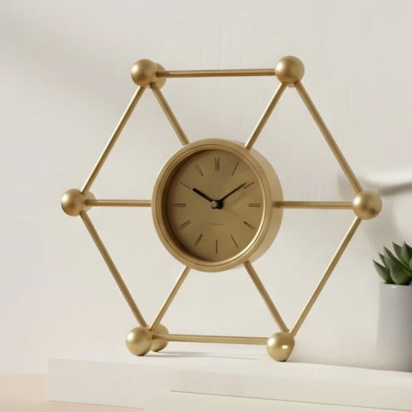 Hexagon Mantel Marble Clock Elegant Decorative Table Clock