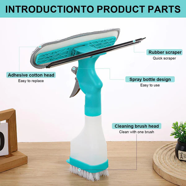 4 In 1 Double Sided Window Cleaning Squeegee With Spray Bottle