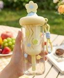 Glass Sipper Cup Stylish Drinking Glass with Straw