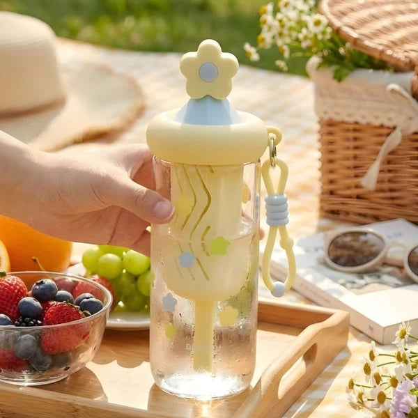 Glass Sipper Cup Stylish Drinking Glass with Straw