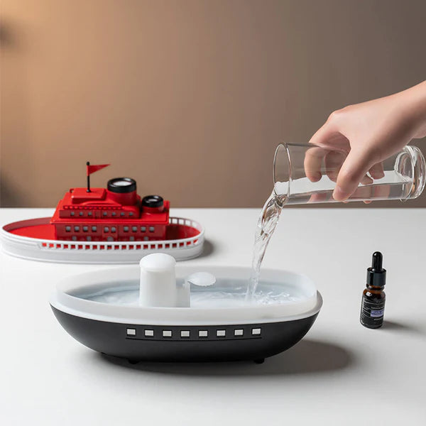 Steam Ship Aroma Diffuser LED Mist Humidifier with Flame Effect
