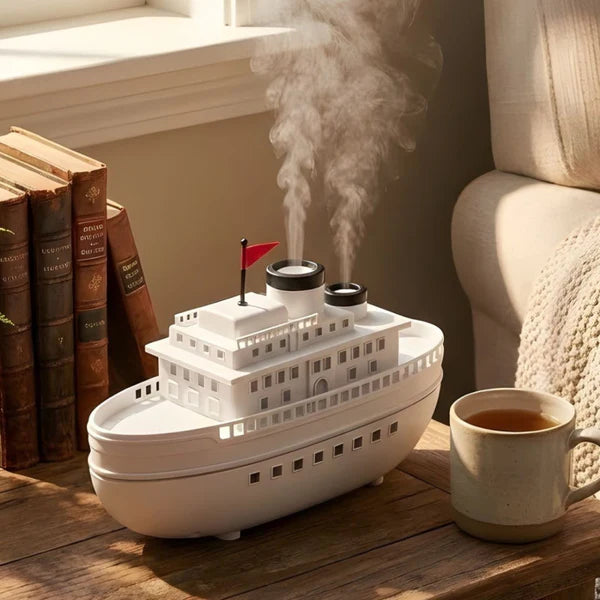 Steam Ship Aroma Diffuser LED Mist Humidifier with Flame Effect