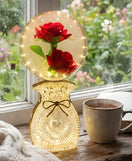 LED Artificial Rose Globe Lamp With Bow Crystal Base Night Light