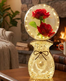 LED Artificial Rose Globe Lamp With Bow Crystal Base Night Light
