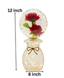 LED Artificial Rose Globe Lamp With Bow Crystal Base Night Light