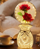 LED Artificial Rose Globe Lamp With Bow Crystal Base Night Light