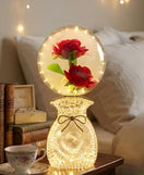 LED Artificial Rose Globe Lamp With Bow Crystal Base Night Light