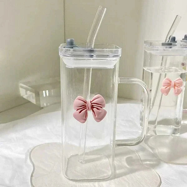 Straw Glass Bottle 450ML Portable Drinking Cup