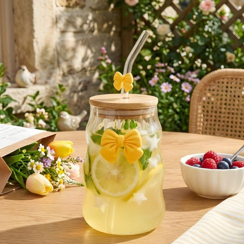 450ML Glass Straw Cup With Lid Portable Drinking Glass