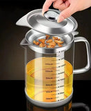1200ML Glass Oil Filter Pot Kitchen Oil Strainer Container