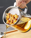 1200ML Glass Oil Filter Pot Kitchen Oil Strainer Container