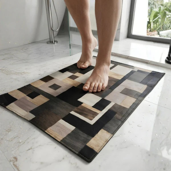 Abstract Pattern Nappa Leather Bath Mat Non Slip Rubber Floor Mat