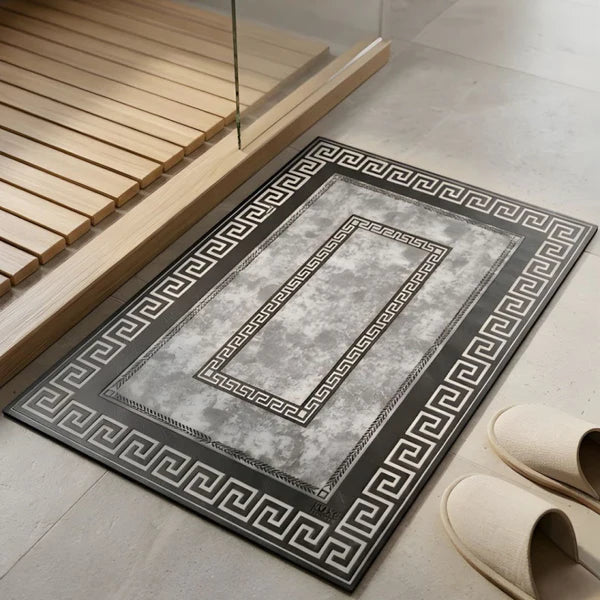 Majestic Greek Key Nappa Leather Bath Mat Non Slip Rubber Mat