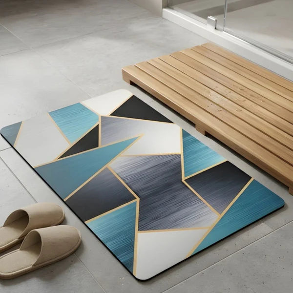 Abstract Oceanic Geometric Nappa Leather Bath Mat