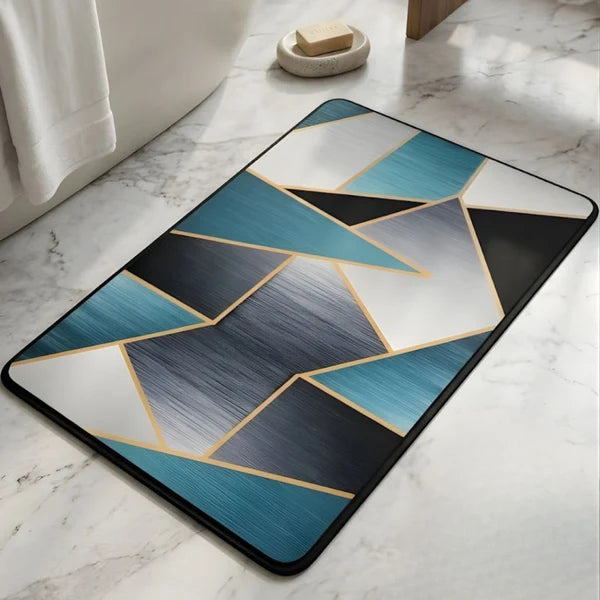 Abstract Oceanic Geometric Nappa Leather Bath Mat