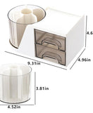 360° Rotating Desk Organizer with Mirror 2 Drawers & 7 Storage Slots