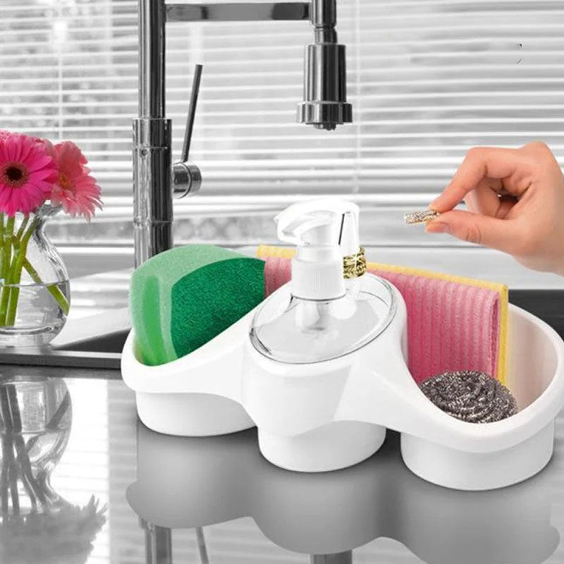 Sponge Holder And Soap Dispenser Sink Organizer