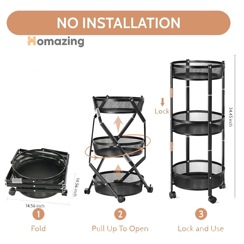 3-Tier Foldable Storage Trolley Rack