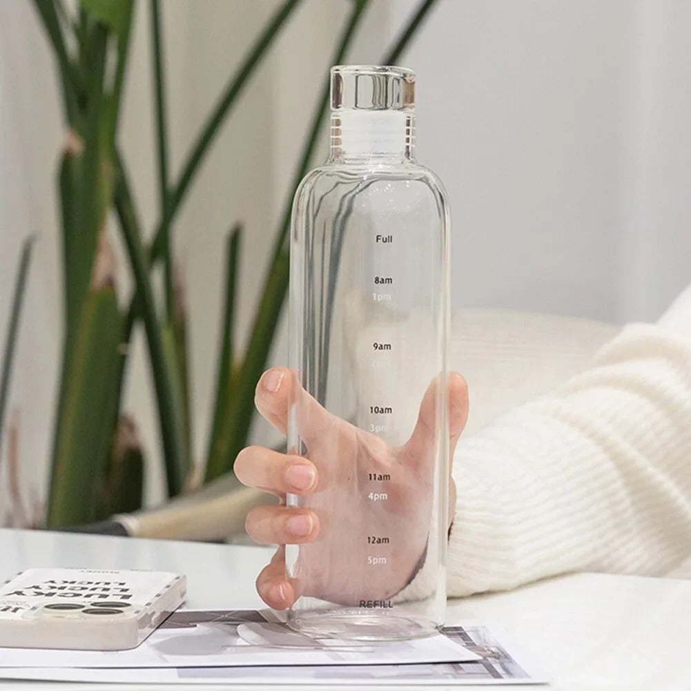 Glass Water Bottle With Time Marker