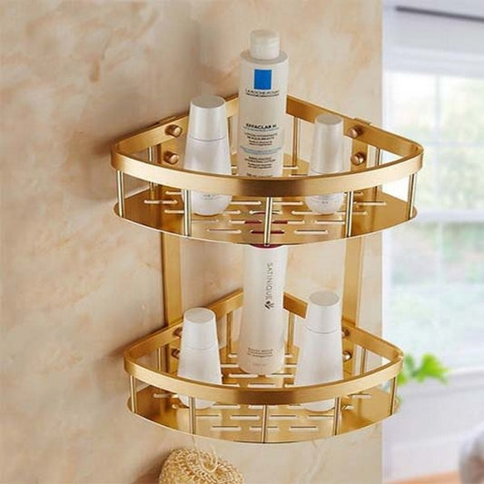 2 Layer Aluminium Heavy Corner Shelf Golden