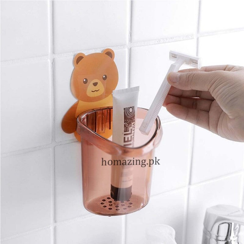 Bear Toothbrush Holder Cup Wall Mounted