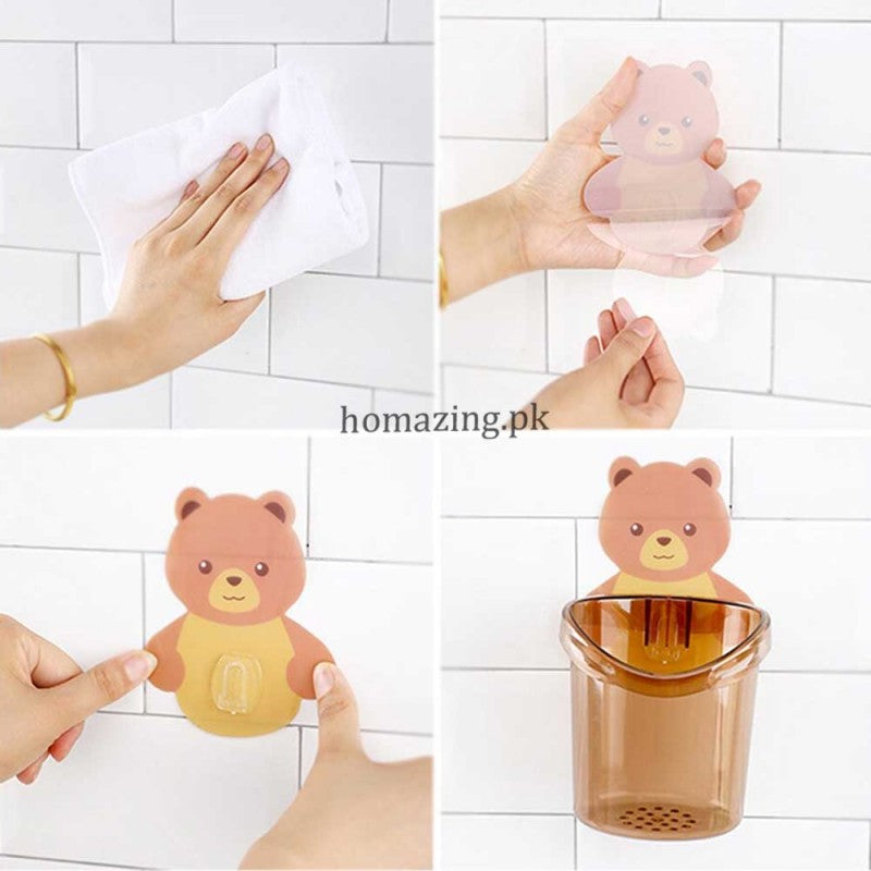 Bear Toothbrush Holder Cup Wall Mounted