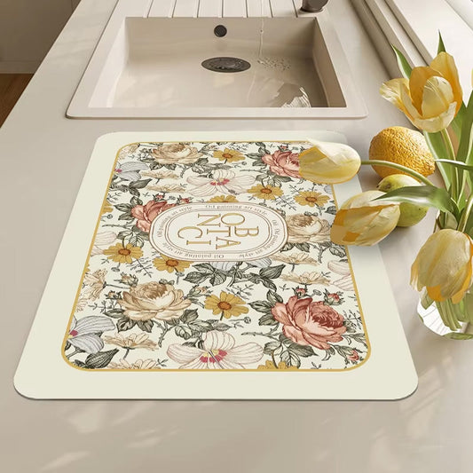 Anti-Slip Dish Drying/Dining Table Mat-Water Absorbent-(Design-I)