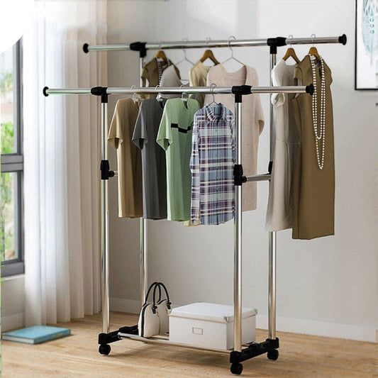 Double Pole Cloth Rail with Wheels