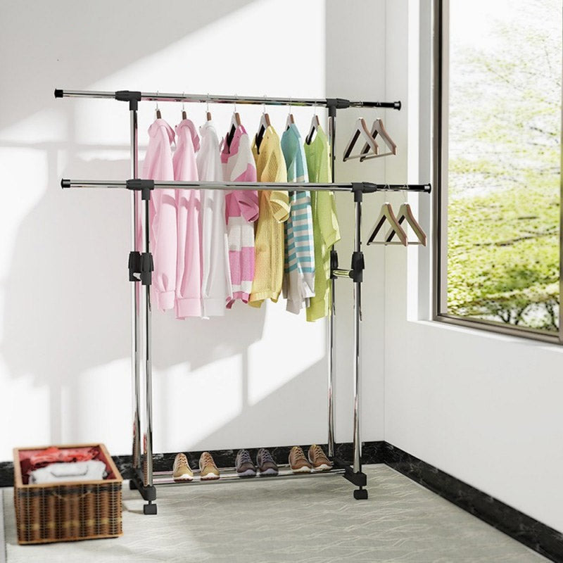 Double Pole Cloth Rail with Wheels