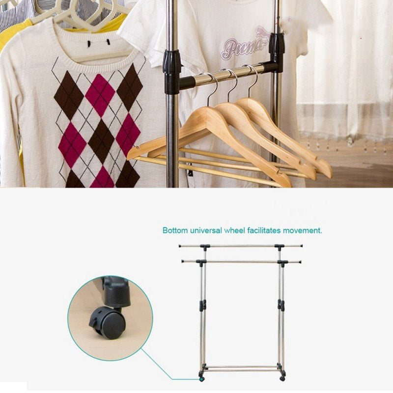 Double Pole Cloth Rail with Wheels