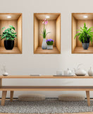 3D Plant Vase Wall Sticker 3Pcs-Self Adhesive