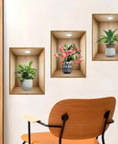 3D Plant Vase Wall Sticker 3Pcs-Self Adhesive