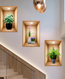 3D Plant Vase Wall Sticker 3Pcs-Self Adhesive