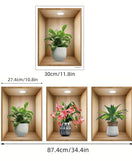 3D Plant Vase Wall Sticker 3Pcs-Self Adhesive